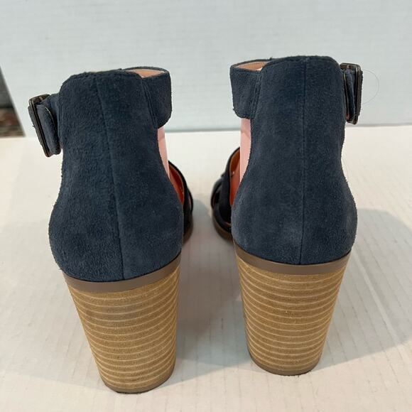 SOLE SOCIETY Women's Delilah Suede Leather Fringe Block Heel Sandal Shoes Blue 9 - Picture 5 of 12